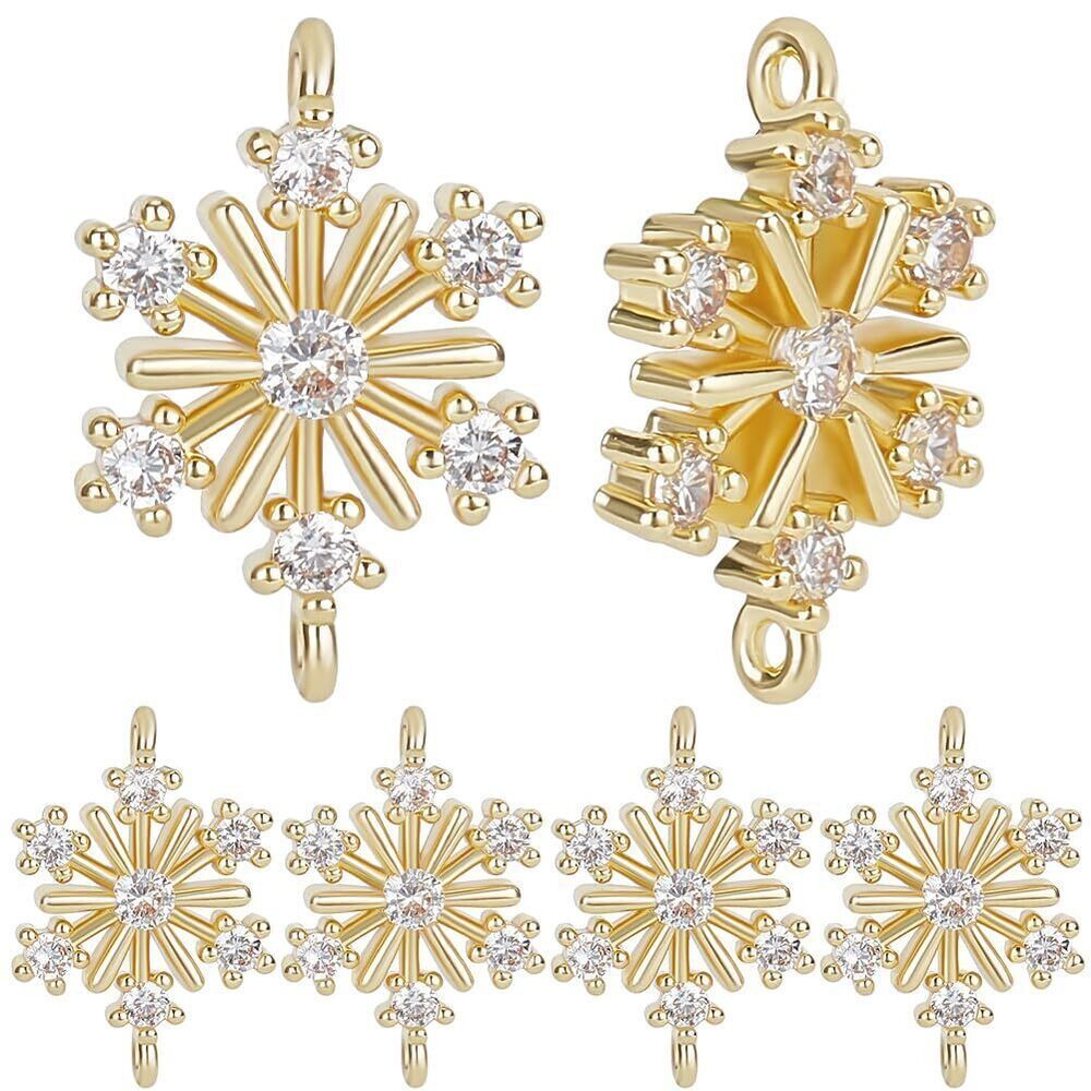 7262 Xmas Snowflake Charms Real 18K Gold Plated Brass Cubic Zirconia